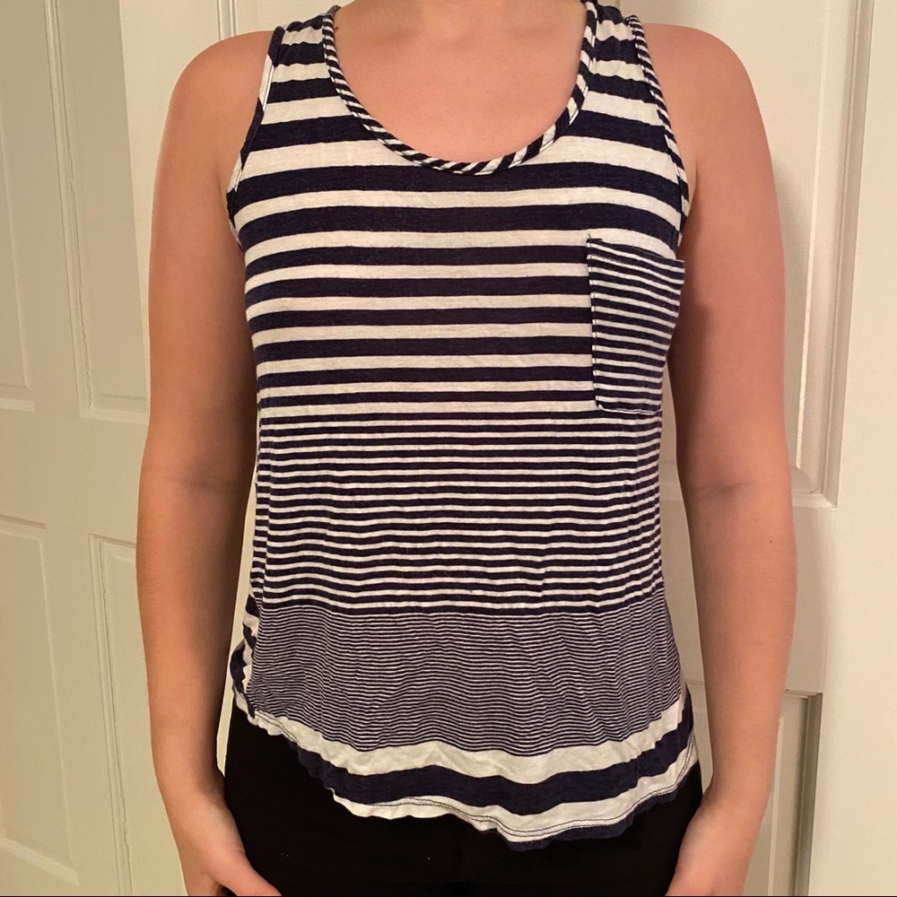 Prevett multi stripe navy and white pocket tank